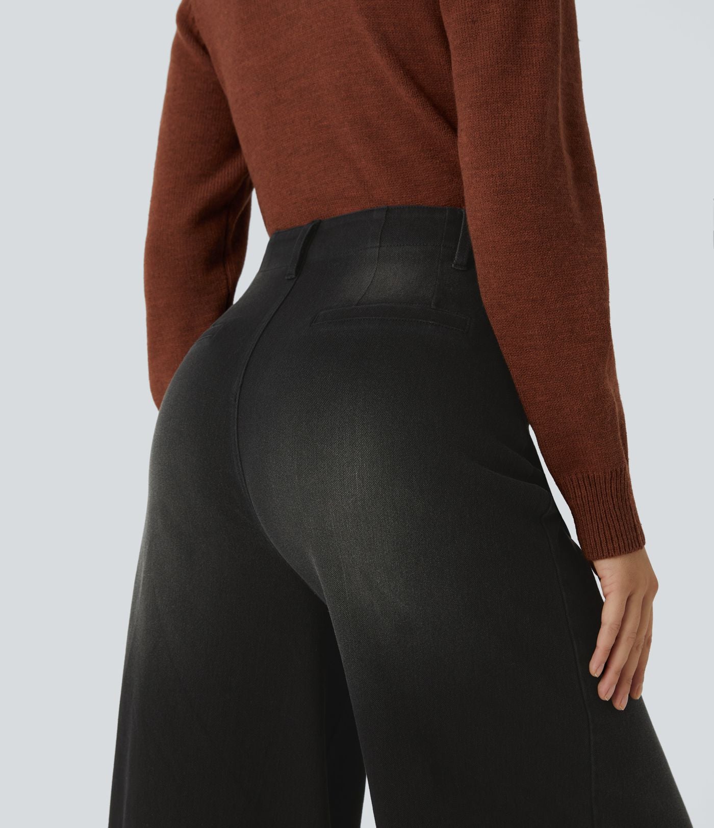Halara Flex™ Jean large Palazzo et Taille Haute avec Poches Avant en Tricot Extensible Lavé