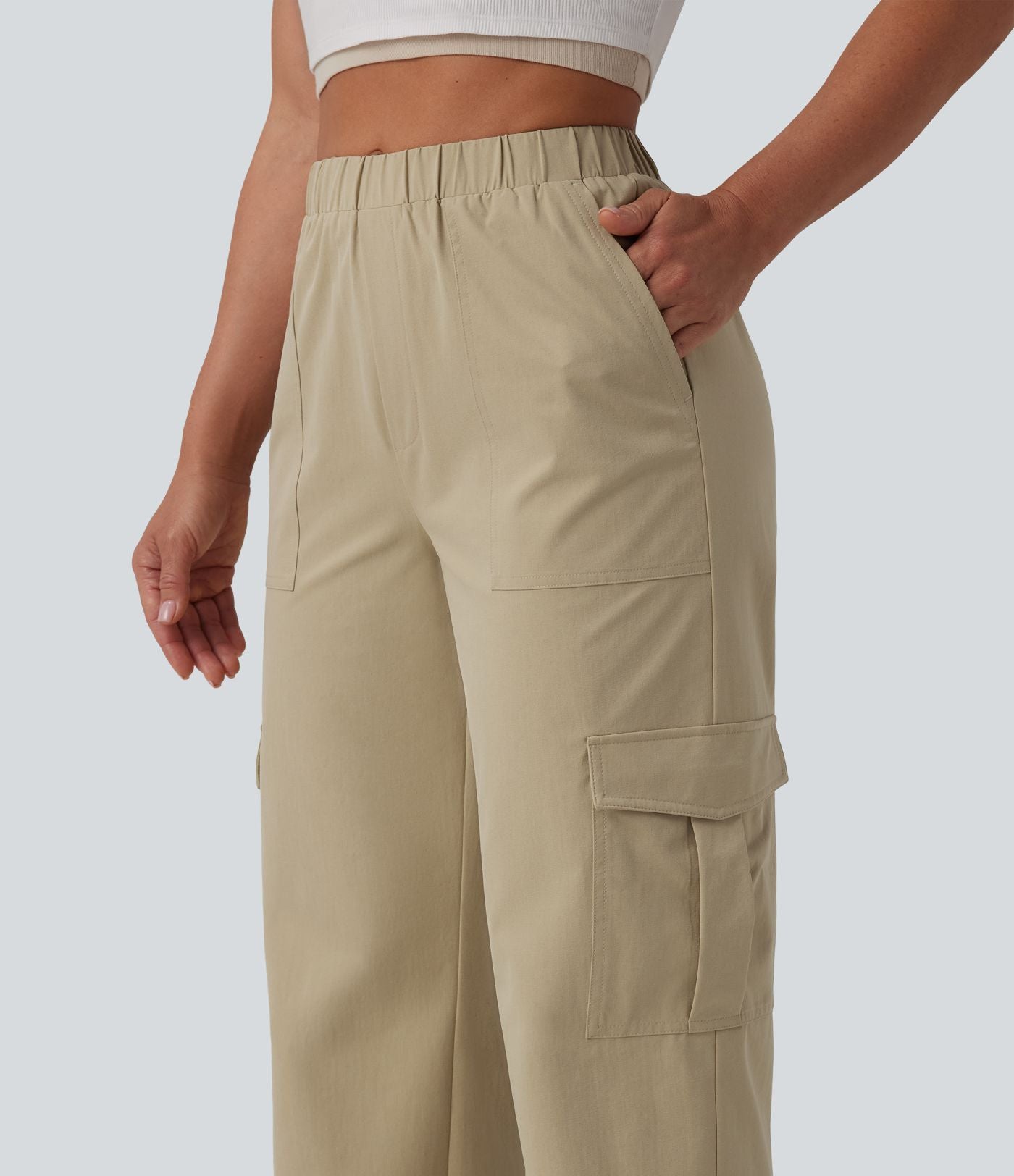 Pantalon décontracté coupe droite taille mi-haute avec poches