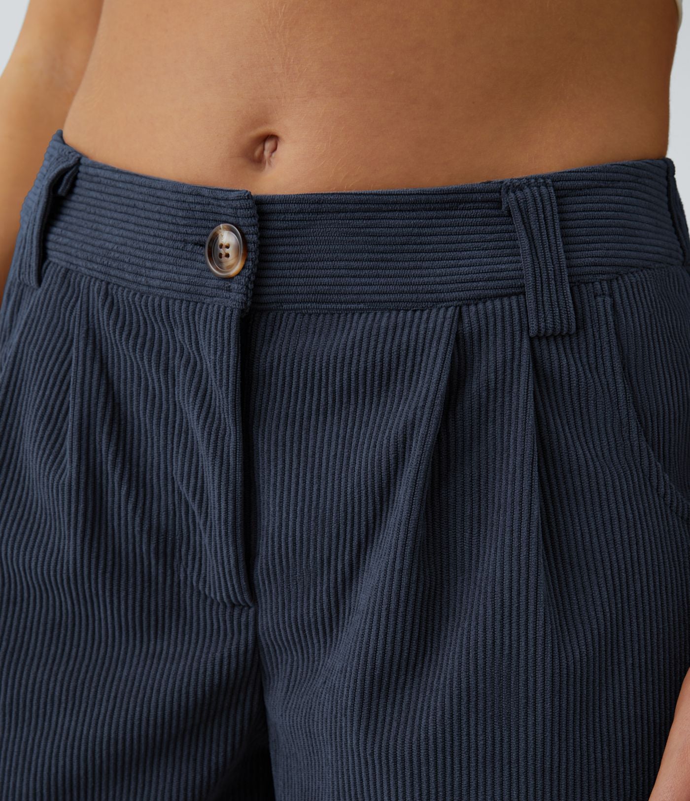 Pantalon en velours côtelé décontracté taille moyenne avec poches latérales