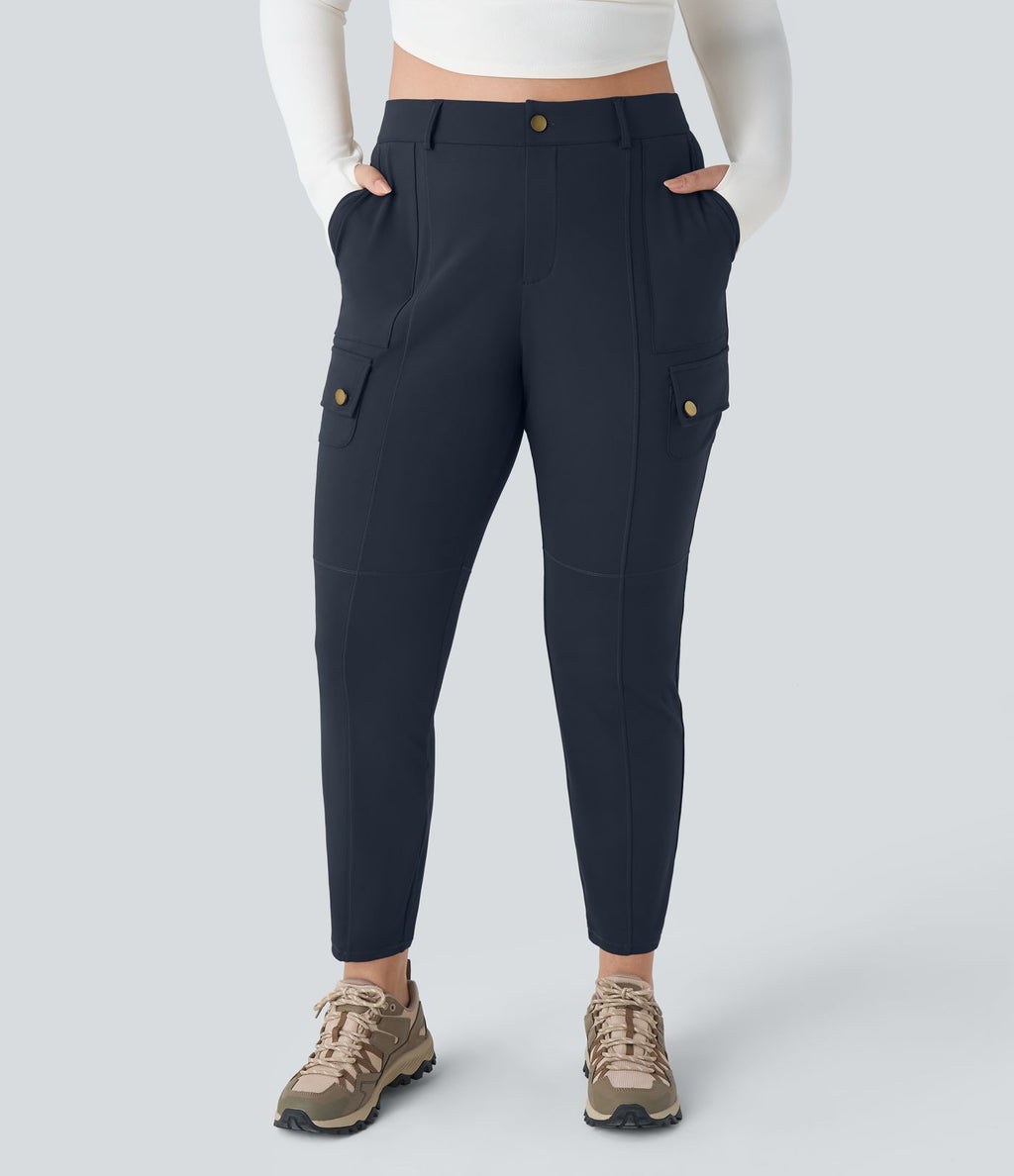 Pantalon cargo randonnée grande taille ajusté uni taille haute DayStretch avec poches zippées