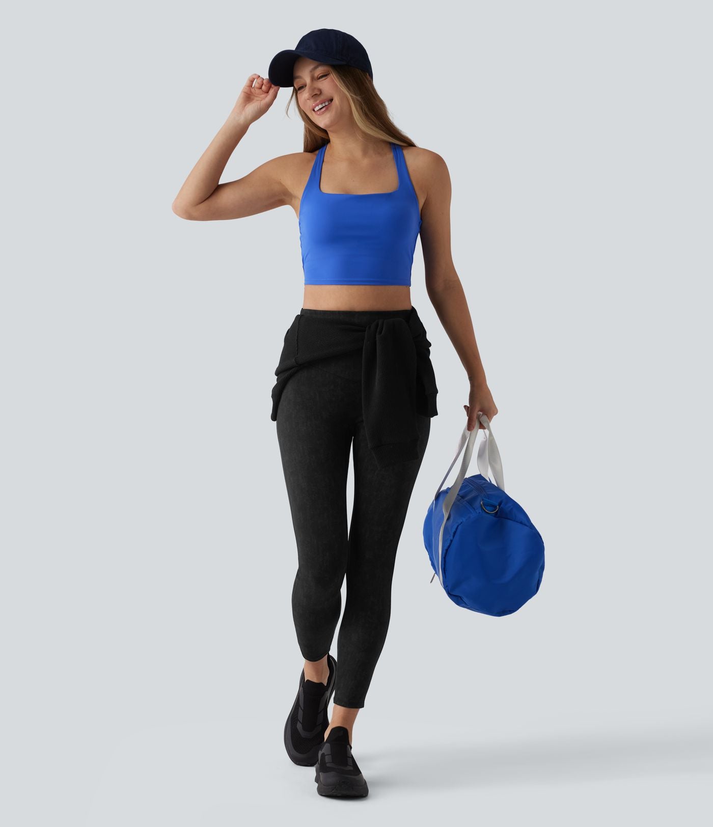 Legging de sport délavé effet ventre plat taille haute avec poches