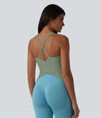 Caraco de yoga col rond échancré à dos croisé et ourlet croisé avec brassière intégrée — Bonnets E-G