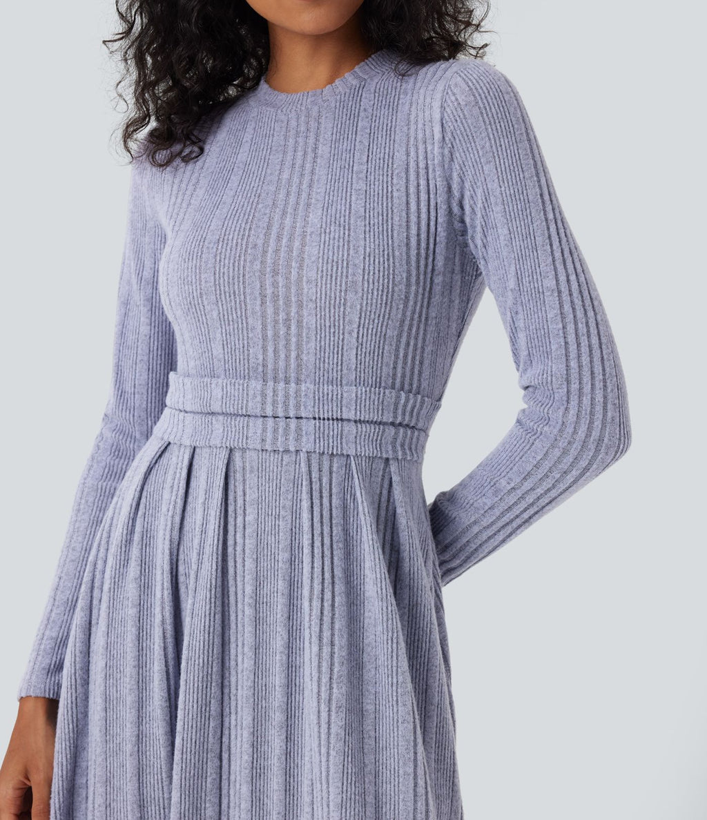 Robe maxi casual évasée col rond manches longues