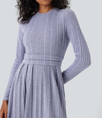 Robe maxi casual évasée col rond manches longues