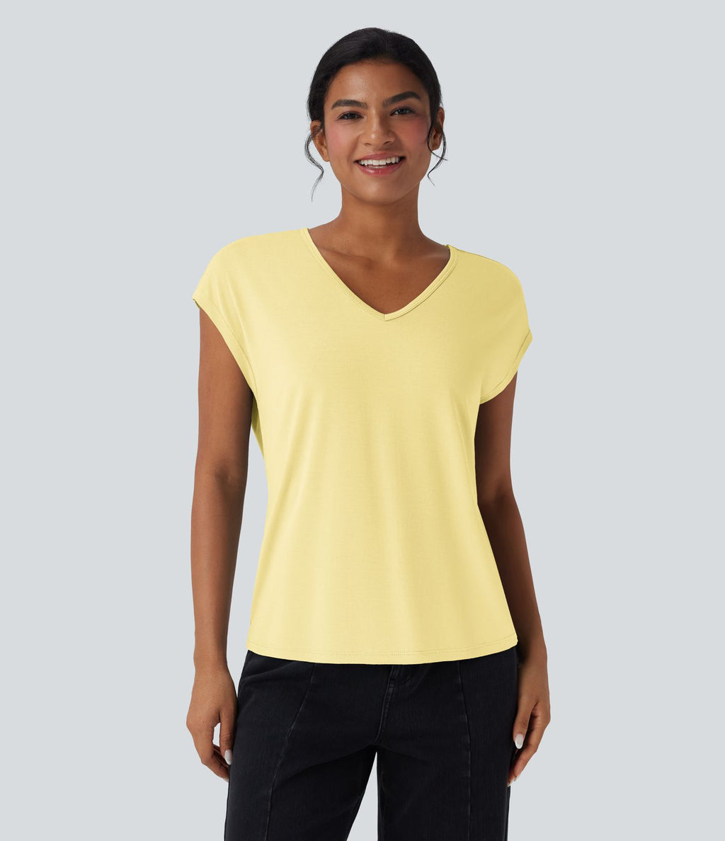 T-shirt casual col V manches courtes