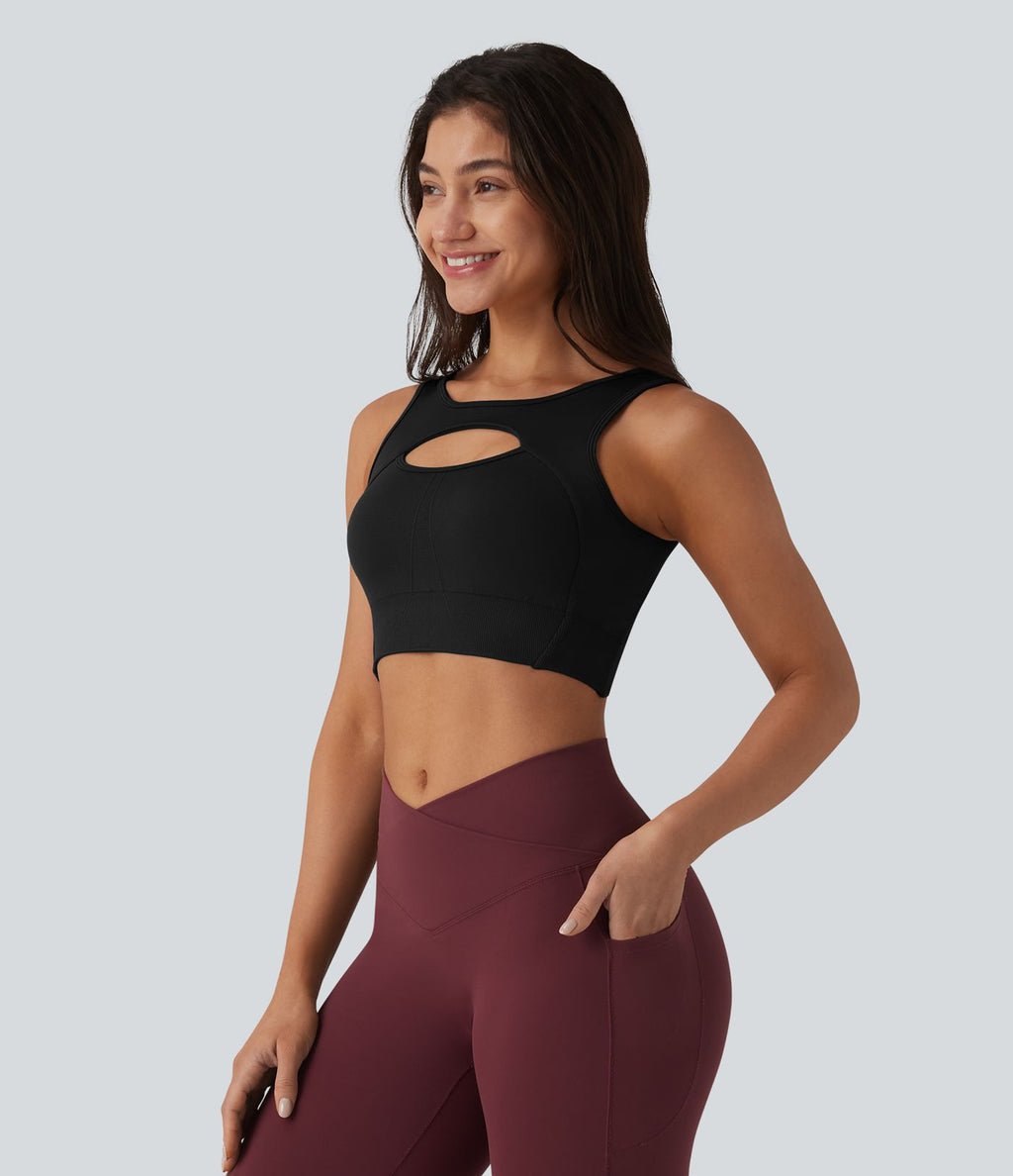 OneForm Brassière de sport de yoga sans coutures maintien léger avec découpes et soutien-gorge intégré réversible