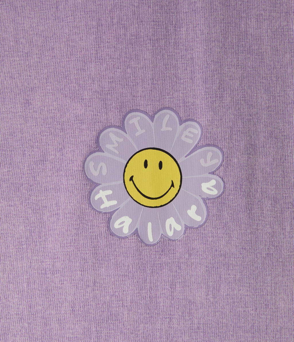 T-shirt casual en coton délavé Halara X Smiley® col rond à manches courtes