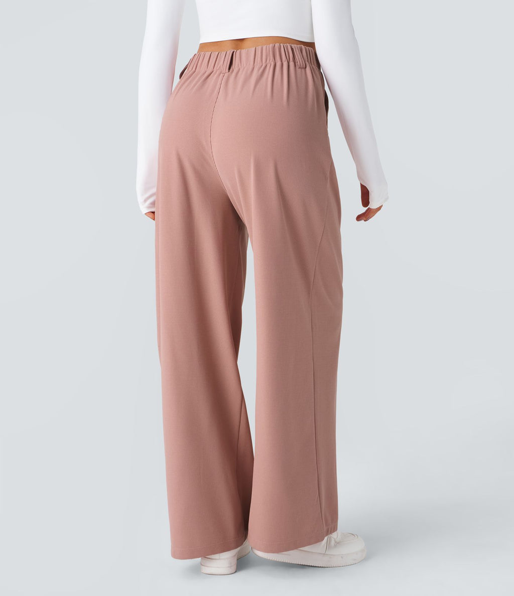 Halara Flex™ Pantalon Tailleur Large Fluide Gaufré Taille Haute Poches Latérales