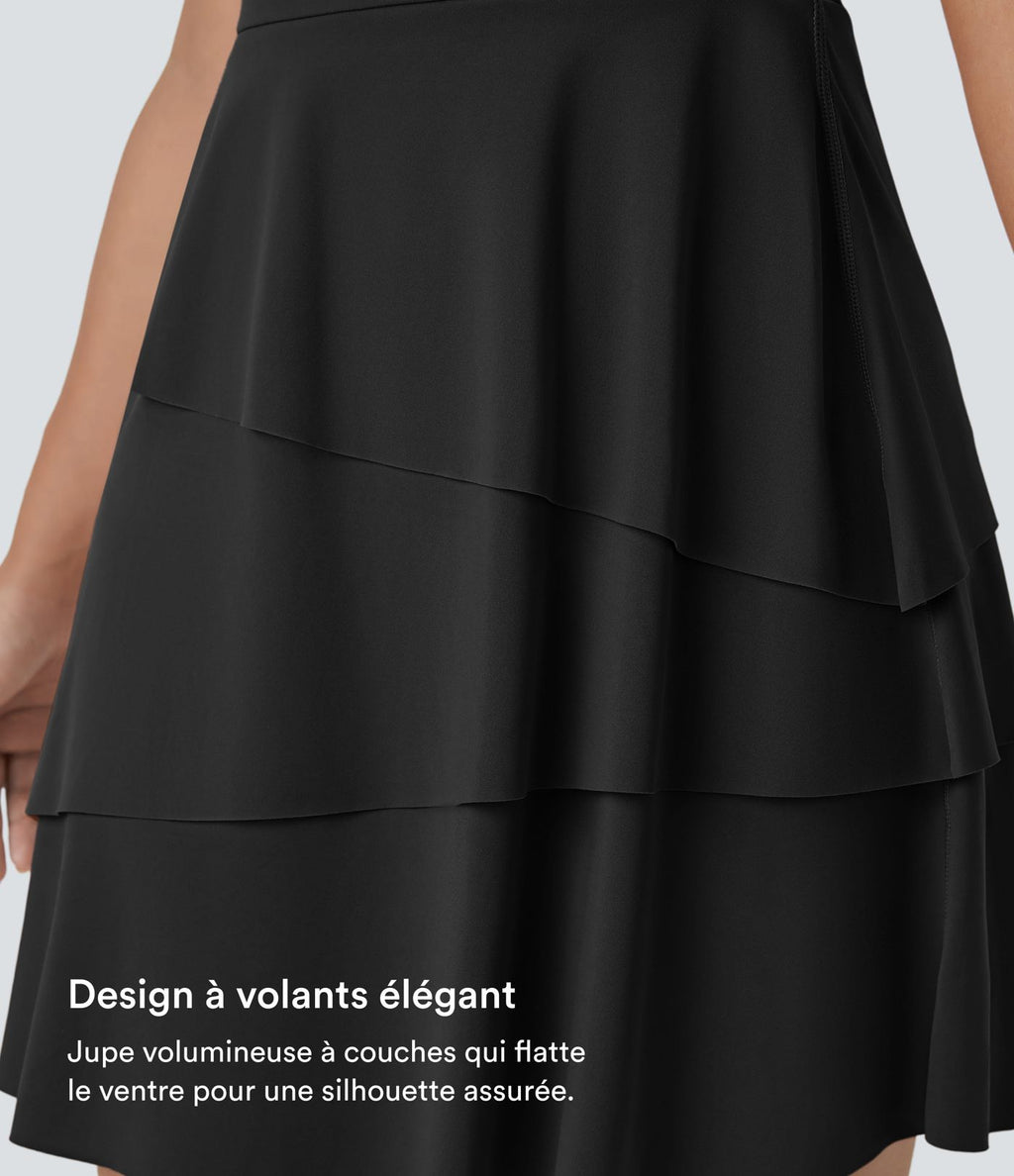 Robe de sport mini SoftlyZero™ Airy à effet frais InstantCool 2-en-1 avec volants superposés et dos nu avec poches