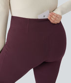 Pantalon décontracté grande taille croisé, évasé en maille gaufrée, taille haute, avec poches
