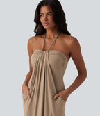 Robe longue dos nu col licou avec nœud et poches