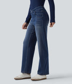 Jean droit Halara Flex™ taille mi-haute croisé gainant avec poches