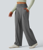 Pantalon de yoga chiné froncé taille haute avec poches