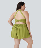 Combinaison-short de séjour grande taille 2-en-1 dos nu torsadée avec poches - Easy Peasy Edition