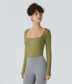 Bodysuit de Travail Tricot Côtelé Col Carré Manches Longues Boutonné Silhouette Élancée