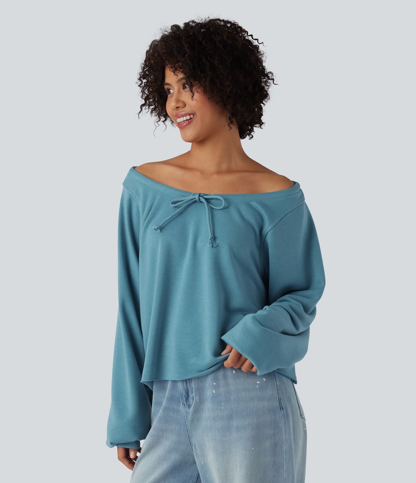 Sweat décontracté épaules dénudées manches longues