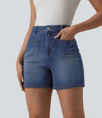 Short denim décontracté Halara Flex™ délavé taille haute 10 cm avec poches