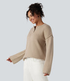Pull gaufré col Henley manches longues