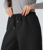 Pantalon large teddy taille mi-haute avec cordon de serrage et poches