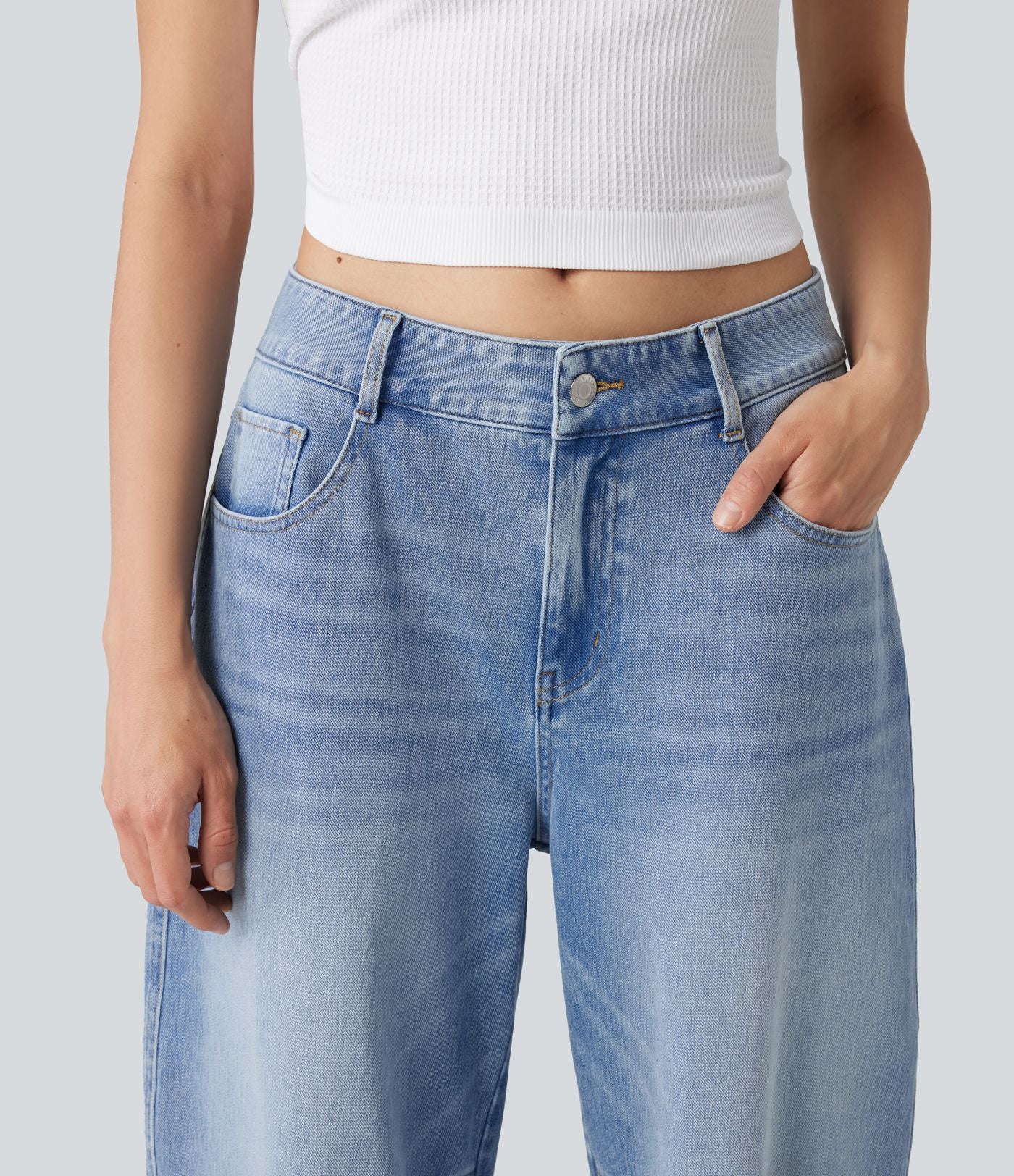 Halara Flex™ Jean barrel casual taille basse avec poches