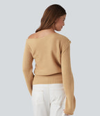 Pull décontracté à col asymétrique et manches longues