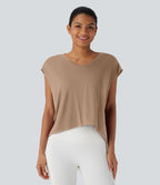 Top de sport running dos nu croisé ourlet asymétrique haut-bas