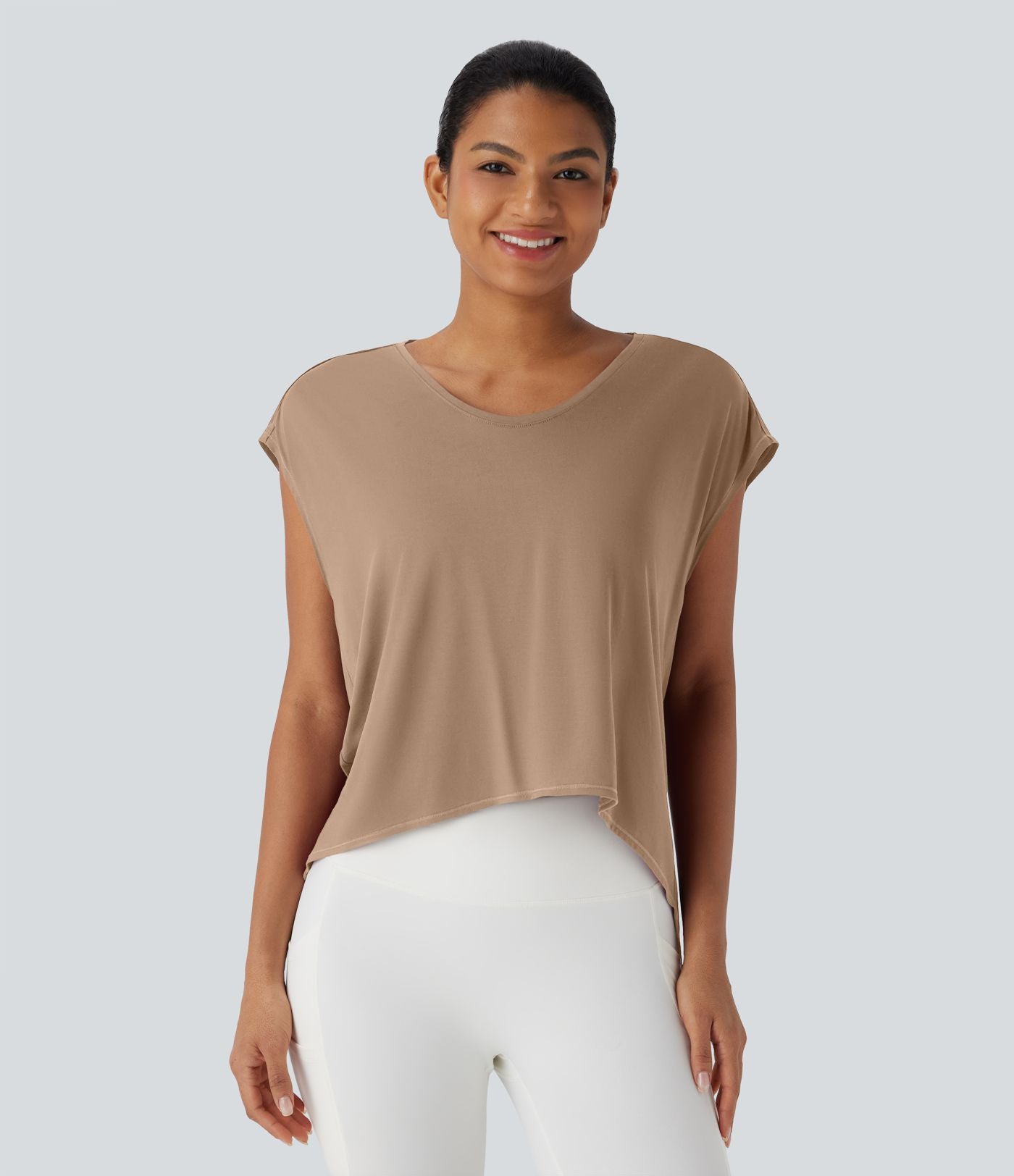 Top de sport running dos nu croisé ourlet asymétrique haut-bas