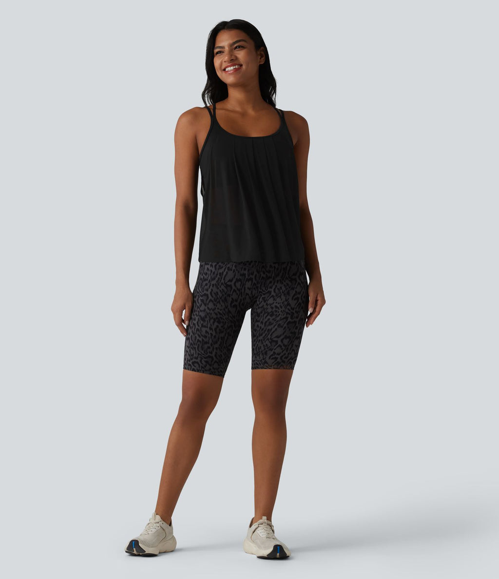 Débardeur de yoga plissé en maille contrastée avec soutien-gorge intégré