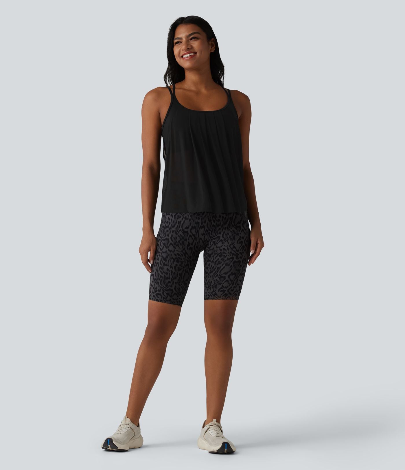Débardeur de yoga plissé en maille contrastée avec soutien-gorge intégré