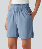 Short décontracté taille haute en lin stretch 12,5 cm avec poches