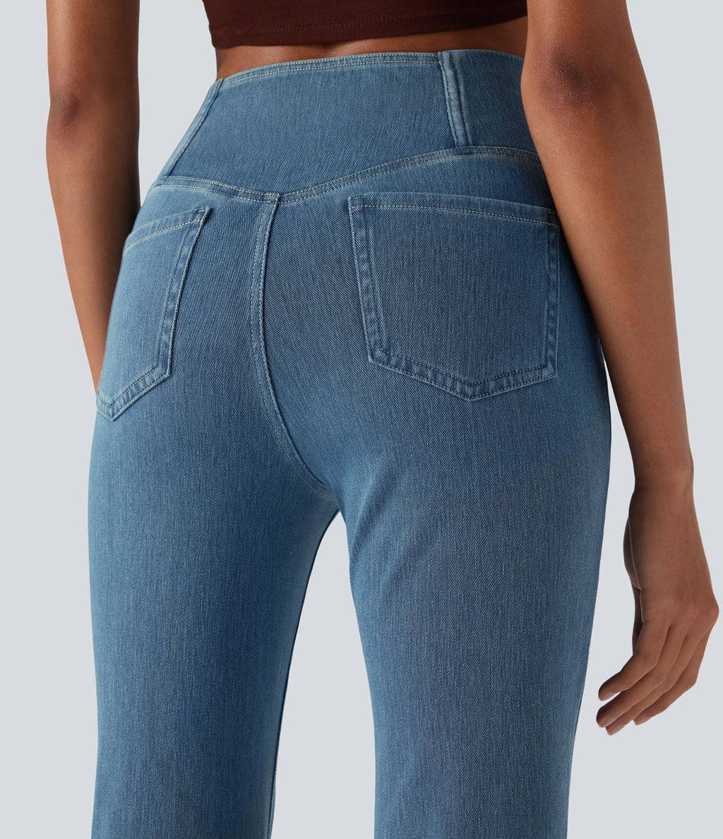 Halara Flex™ - Jean Ultra Evasé Tricot Extensible Lavé Poches Croisées Taille Haute