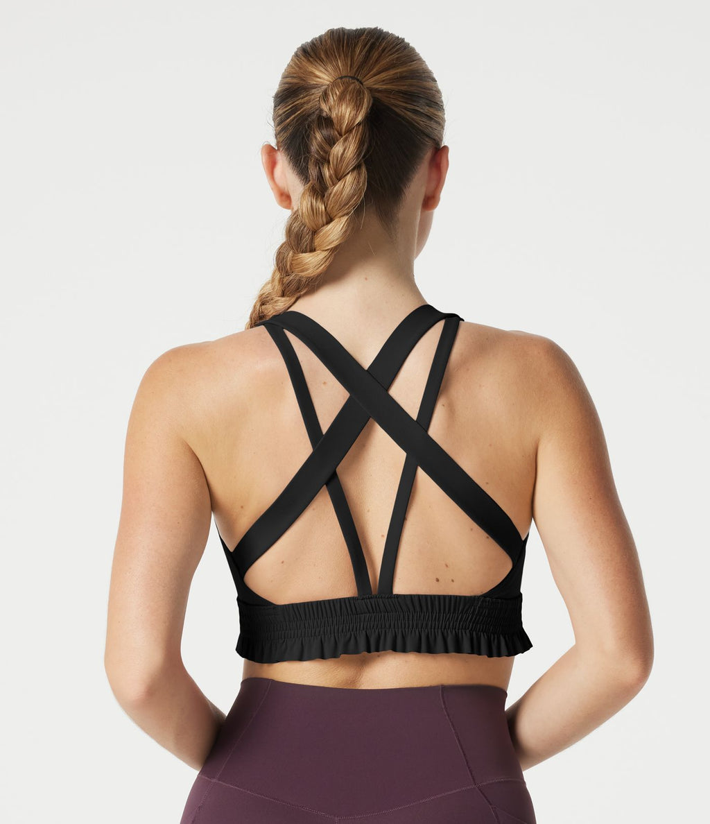 Brassière de sport pour entraînement à maintien léger, col U, ourlet à volants