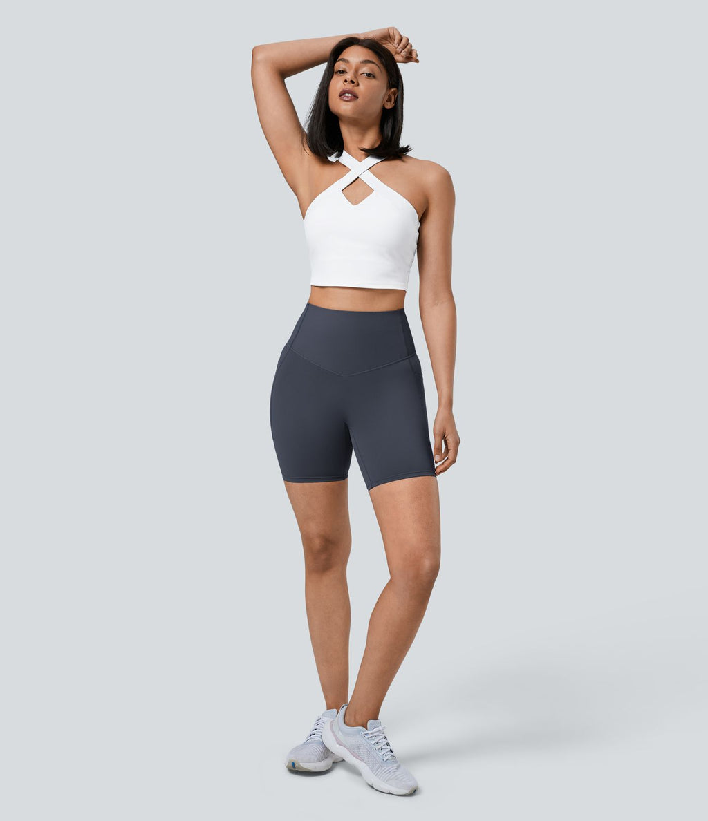 Short cycliste 17,5 cm d'entraînement gainant taille haute avec poches Halara UltraSculpt™