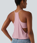Débardeur décontracté col U froncé 2-en-1 avec brassière intégrée effet frais InstantCool séchage rapide, protection solaire UPF50+