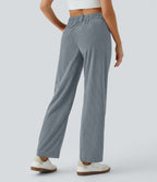 Pantalon en velours côtelé décontracté taille moyenne avec poches latérales