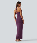 Robe longue dos-nu à nouer avec soutien-gorge intégré et poches, bonnets DD à F