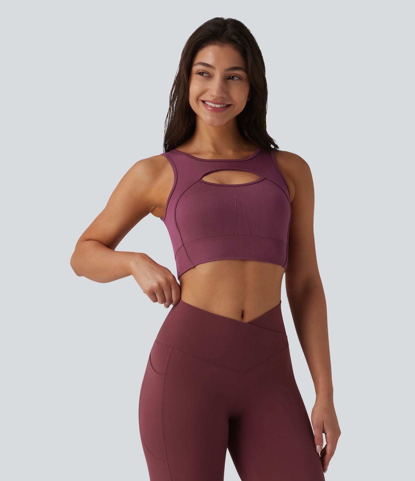 OneForm Brassière de sport de yoga sans coutures maintien léger avec découpes et soutien-gorge intégré réversible