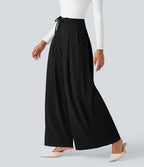 Pantalon tailleur Halara Flex™ large fluide taille haute à nœud en crêpe avec poches