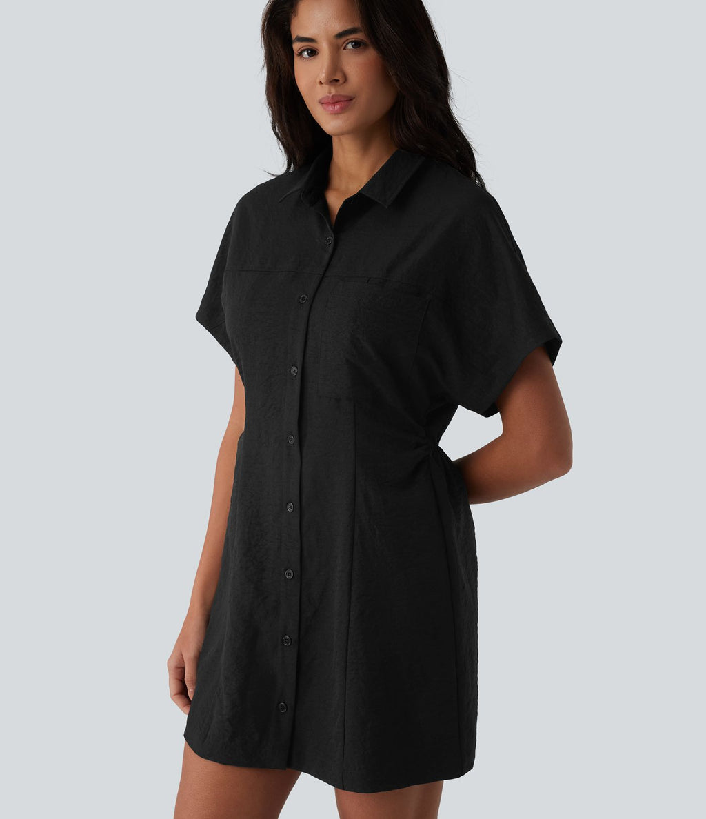Robe chemise mini bureau à manches courtes avec poche