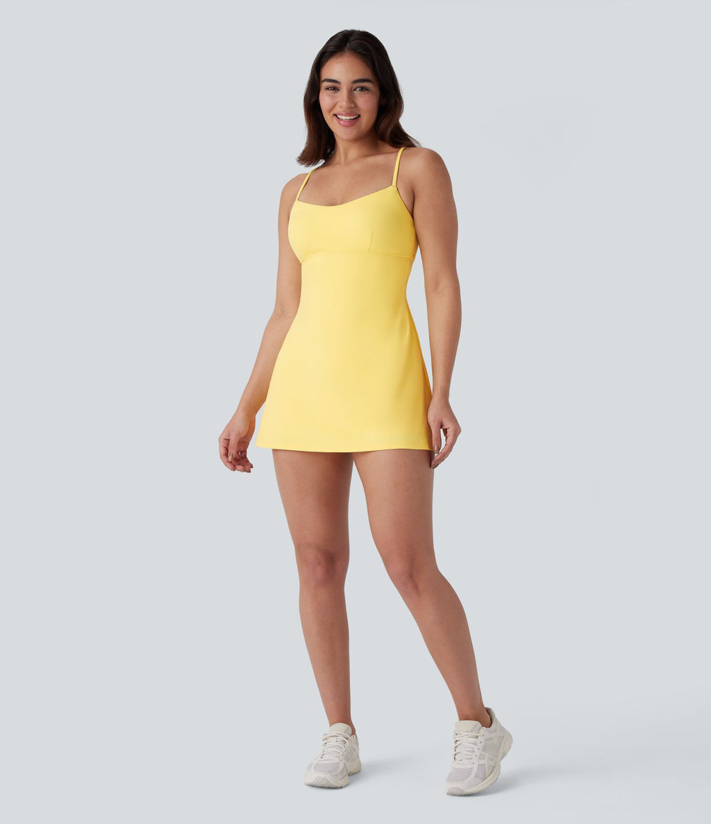Softlyzero™ Robe-slip Sport 2-en-1 mini aérienne pour danse, effet fraîcheur, dos nu, laçage croisé et poches latérales