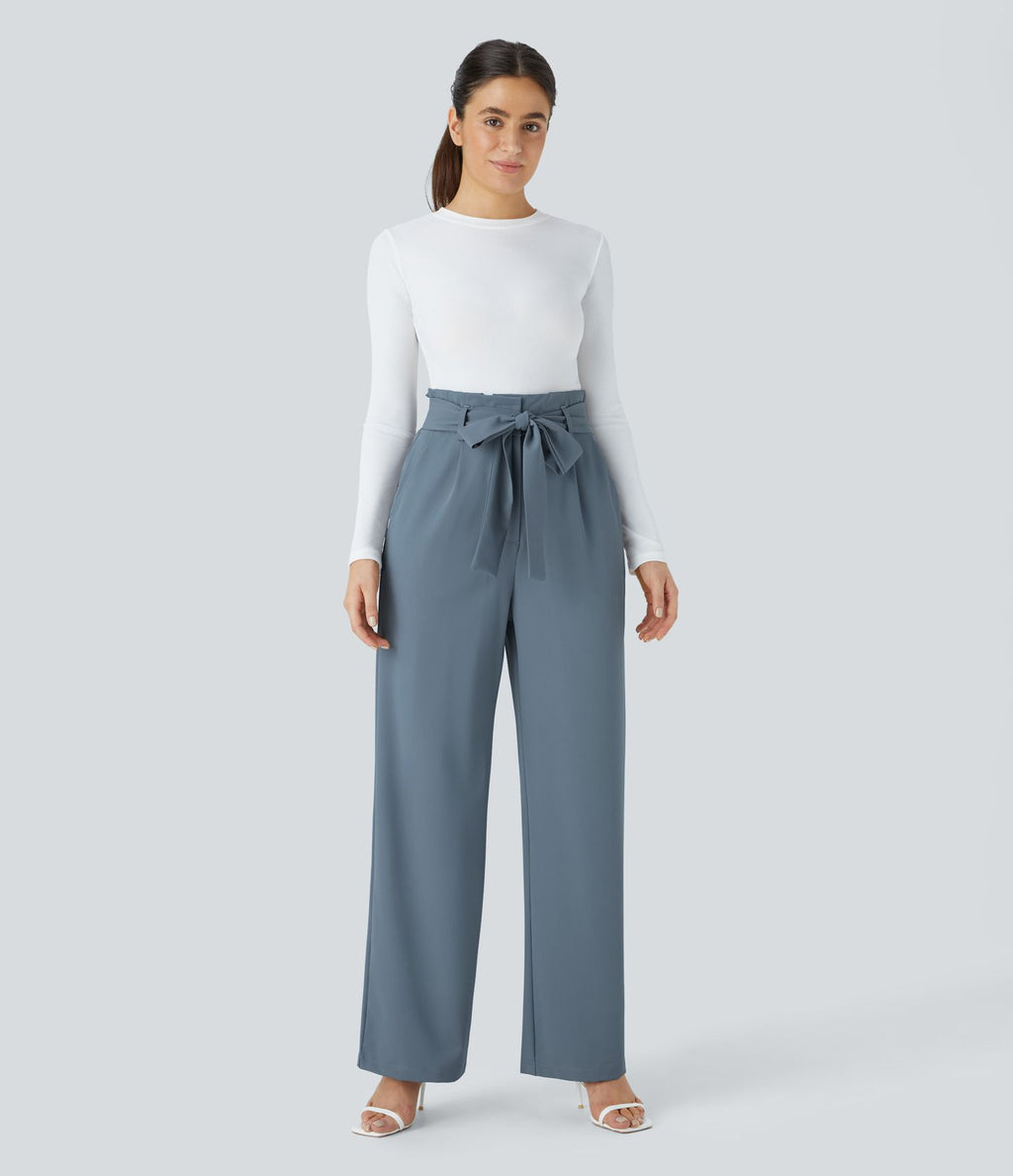 Pantalon de travail Halara Flex™ paper bag large taille haute, avec ceinture et poches