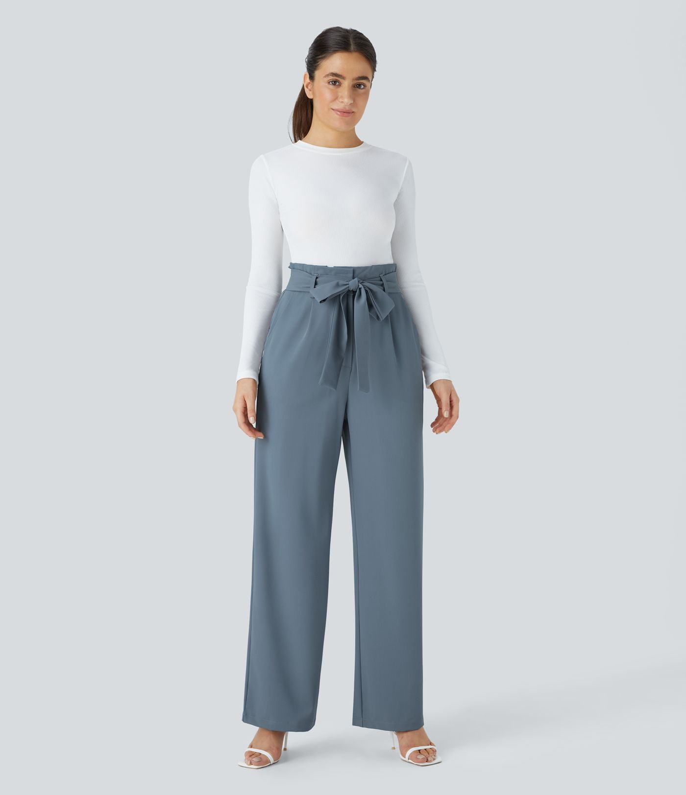 Pantalon de travail Halara Flex™ paper bag large taille haute, avec ceinture et poches