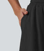 Pantalon large fluide en lin stretch taille haute avec cordon de serrage et poches