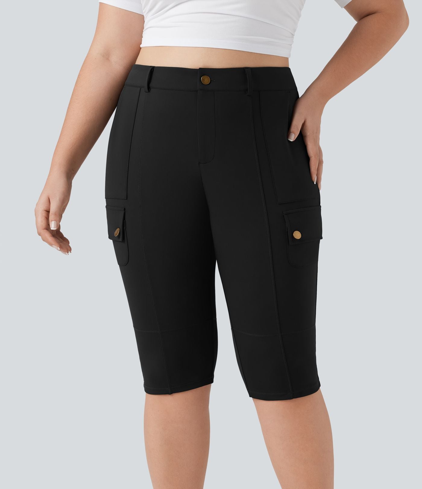Pantalon cargo grande taille pedal pusher ajusté taille haute DayStretch avec poches