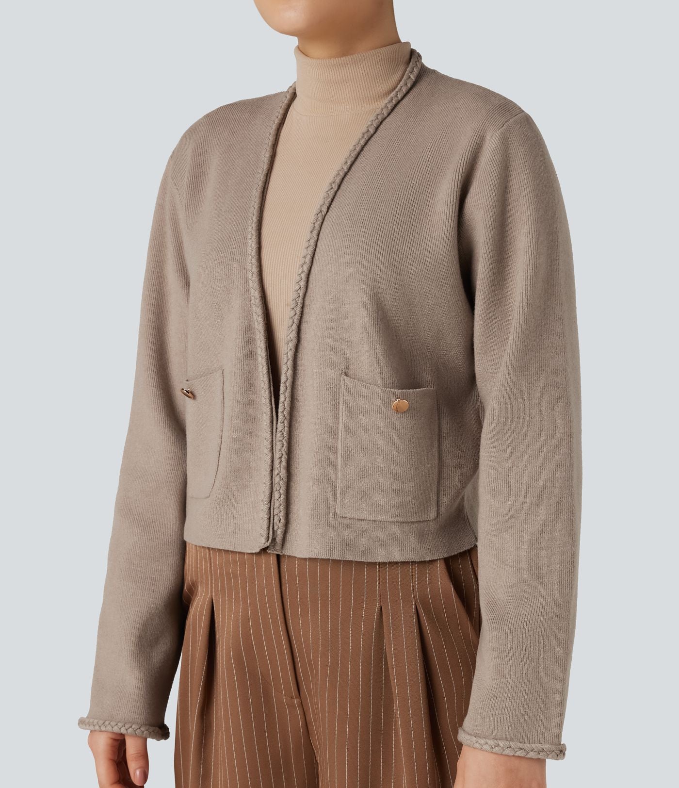 Cardigan tailleur ouvert manches longues avec poches