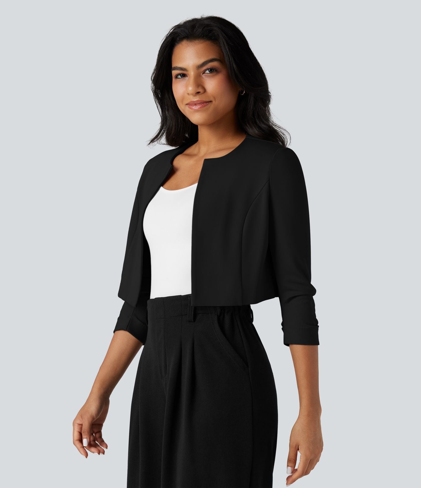 Blazer de travail court col rond manches 3/4