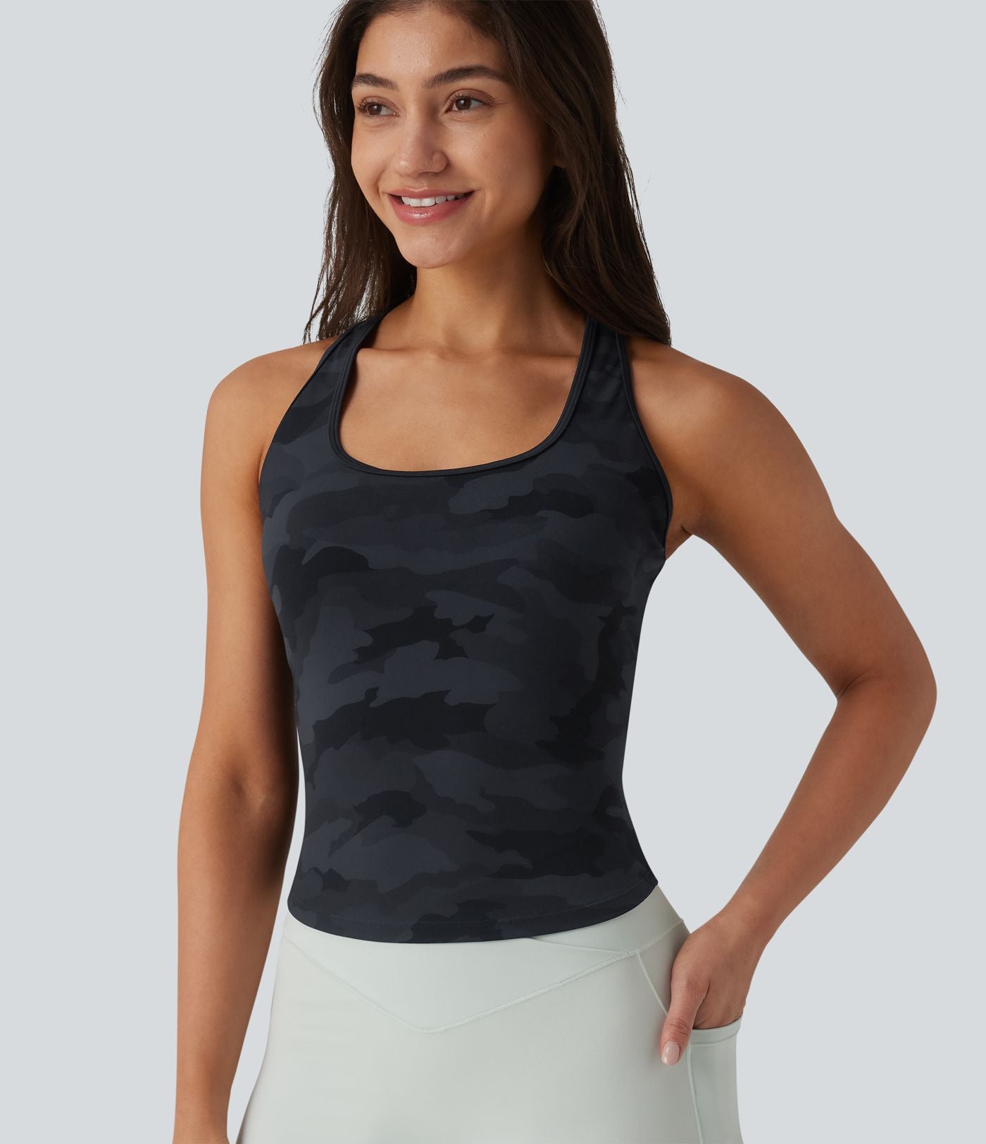 Halara UltraSculpt™ Débardeur de yoga dos nageur col U imprimé camouflage avec soutien-gorge intégré
