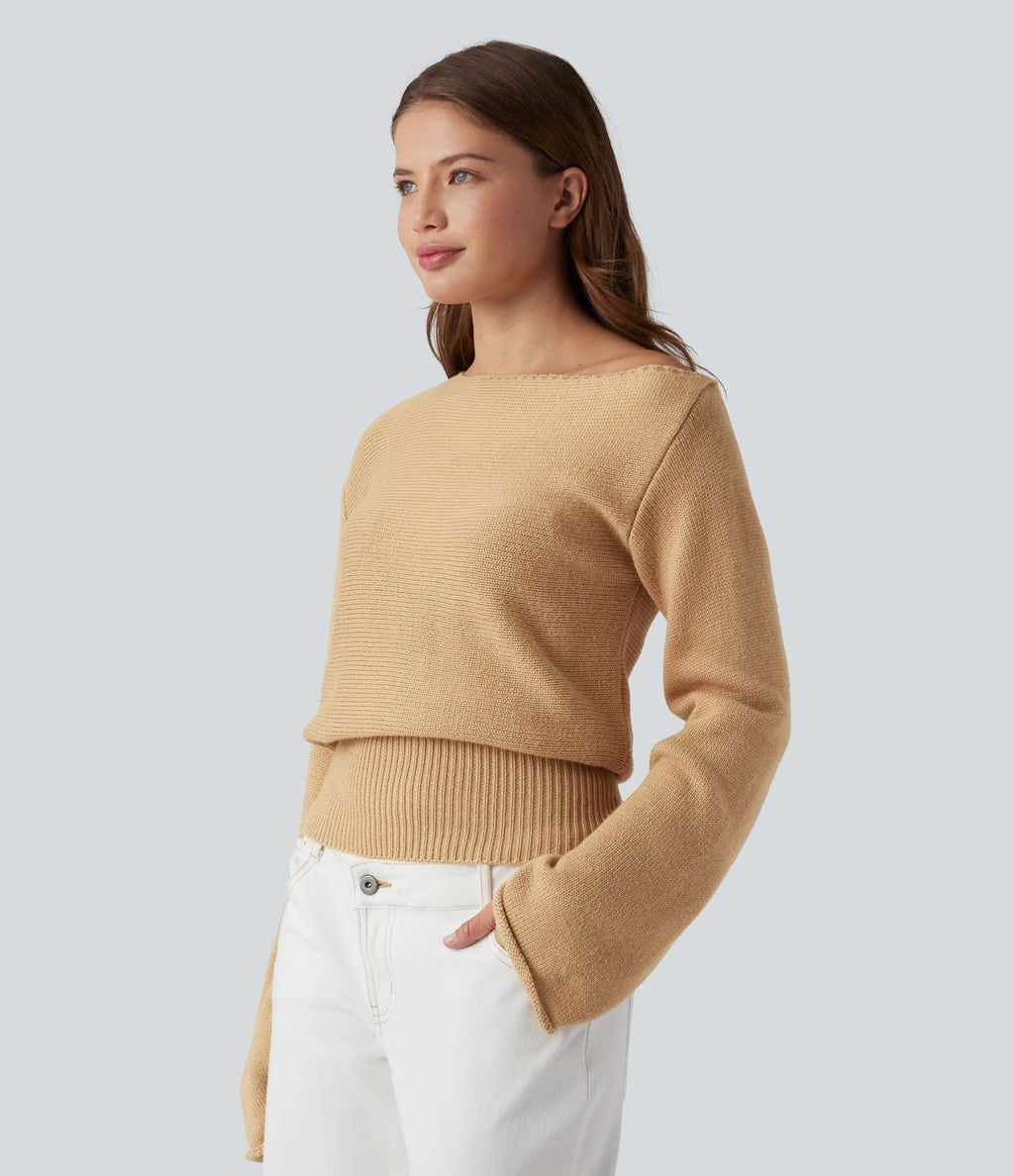 Pull décontracté à col asymétrique et manches longues