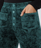 Pantalon Casual en Velours Taille Haute avec Bouton Multipoches Droites