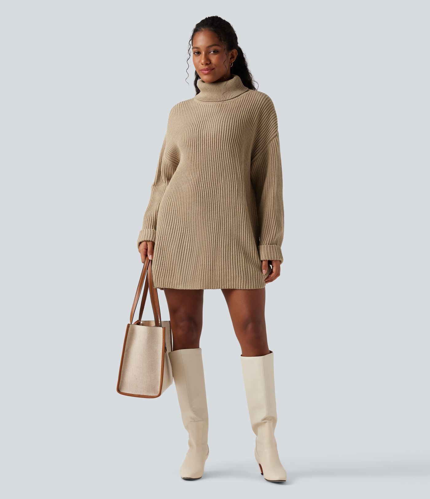 Robe pull courte tailleur col montant manches longues